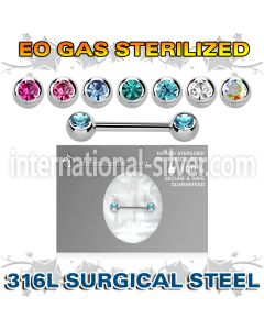 zbbnp2c sterilized steel nipple barbell 14g gem balls