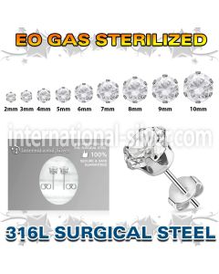 zerz sterilized steel earring stud prong set cz one pair