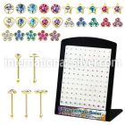 18brmnb 18k gold plated silver nose bones clear in display