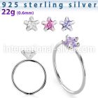 agzsm22 silver seamless nose ring hoop 22g star color cz
