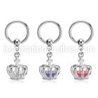 bcrgz590 316l steel bcr, 14g dangling crown w cz