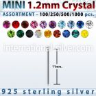 blk665 silver bend it nose stud bulk w mini 1.2mm crystal tops