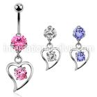 bnrz17 casted steel cz belly banana w round cz inside a heart