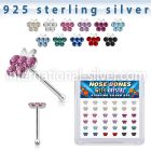 bxbufm36 silver nose bones 22g butterfly colors gems 36