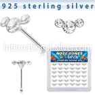 bxcuac36 silver nose bones 22g clear gems curved 36