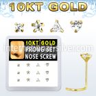 dgisc13 box w 10kt gold nose screws w 3 mm special shape cz tops