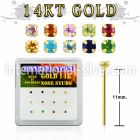 dgys8 box w 14kt gold bend it nose studs w 2mm real gem stones