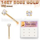 drnb6 box w 14kt rose gold nose bones w 2mm round cz stones