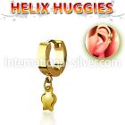 ehg767 gold pvd plated steel huggies w a dangling tulip
