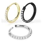 er276 one pair steel huggie hoop earrings small cz