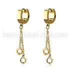 erg652 gold steel huggies earrings w dangling handcuffs