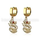 erg721 gold steel huggies earrings dangling dragon crystal eye