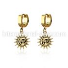 erg726 gold steel huggies earrings w a sun dangling