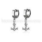erh699 steel huggies earrings w dangling plain anchor w rope