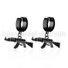 erk631 black steel huggies earrings w dangling black ak47