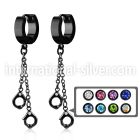 erk652 black steel huggies earrings w dangling handcuffs