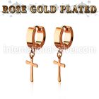 errcrs rose gold steel huggies earrings w dangling plain cross