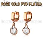 errz417 rose gold tainless steel huggies w dangling round cz