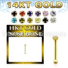 gbzsm1b 14kt gold nose bone, 20g w 1.5mm round prong set cz