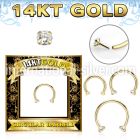 gcbz 14karat yellow gold horseshoe 16g threadless push in cz