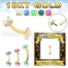 ggbno 18k gold threadless pushin curved barbell 16g cabochon