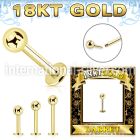 gglbb3 18 k gold threadless push in labret stud 16g 3mm ball