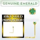 giscge10 10kt gold nose screw with a 2mm prong set emerald stone