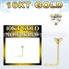giszhm1 10kt gold nose screw, w 3mm heart prong set cz stone