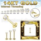 glbzi 14 karat yellow gold labret stud prong set cz internal