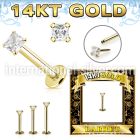 glbzq 14karat gold labret 3mm prong set square cubic zirconia stone