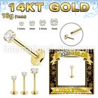 glbzx 14karat gold labret clear cz push pin prong