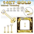 glbzxi 14 karat yellow gold labret stud 18g cz internal
