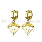 gold pvd plated steel huggies w diamond dangling 