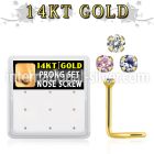 gsc1x box w 14kt gold nose screws, 20g w 1.5mm prong set cz