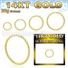 gselw20 14 k gold seamless ring hoop 20g twisted wire