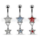 mcd367 316l steel belly banana w crystal star dangling star