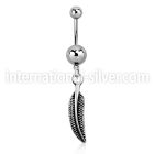 msd638 316l steel belly banana w a dangling curved feather