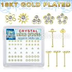 nbbxm7cg 18k gold plated silver nose bones with clear flower