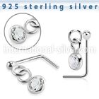 nsdvbz1 silver l shaped nose stud ball press fit dangling cz