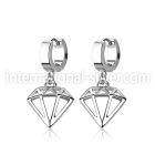 pair of stainless steel huggies w diamond dangling 