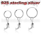 phod37 silver helix hoop earring w plain silver dolphin dangling
