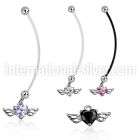 pndz586 pregnancy belly ring w dangling heart shaped cz w wings