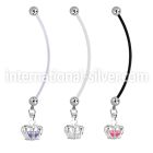 pndz590 maternity pregnancy belly ring w dangling crown w cz
