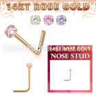 rnsczm15 14 karat rose gold l shaped nose stud 22g color cz