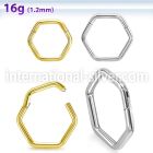 sgsh13 surgical steel hinged segment hoop 16g hexagon shape