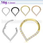 sgsh15 surgical steel hinged segment hoop round cz pear