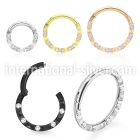 sgsh25 pvd steel hinged segment hoop 16g cz diamond pattern