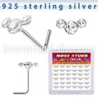 sxcuac36 silver l shaped nose studs 22g clear gems curved 36