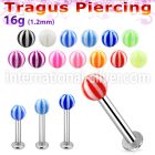 tlbbeb3 316l steel tragus labret 16g w a 3mm uv beach ball 