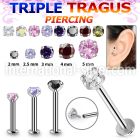 tlbczin 316l steel internal tragus labret w 2 5mm prong set cz